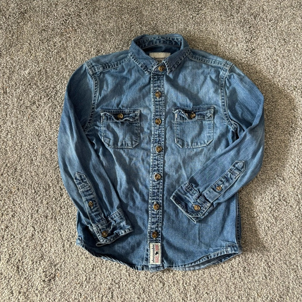 Abercrombie kids shirt boys 5/6 blue jean‎ button up denim casual preppy